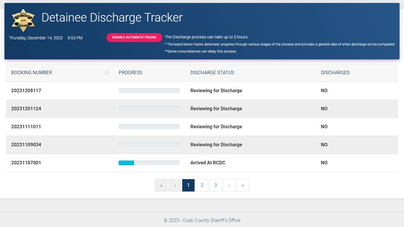 Detainee Discharge Tracking